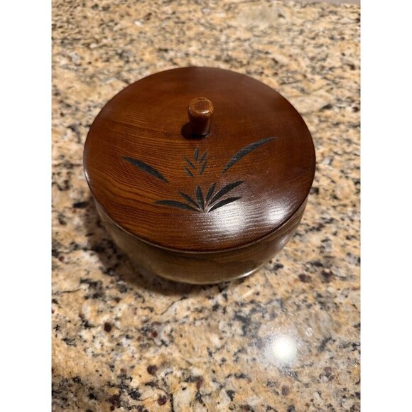 Wooden Brushed Lacquer Lidded Snack/Trinket Bowl - Picture 1 of 9